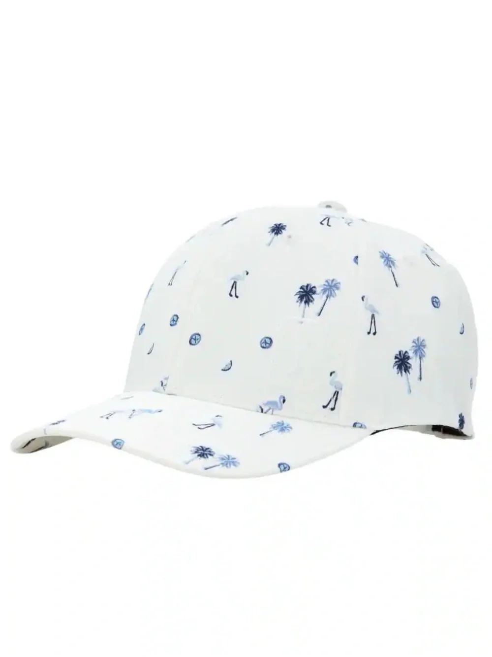 PGA Tour White Blue Flamingo Palm Tree Flex Cap